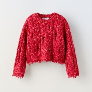 Zara Crop Knit Sweater Marl Red